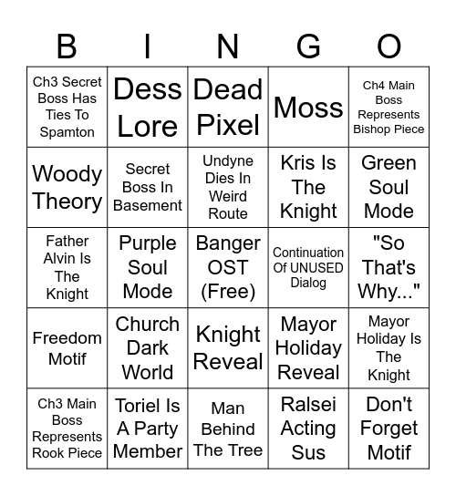 Deltarune Chapter 3&4 Bingo Card