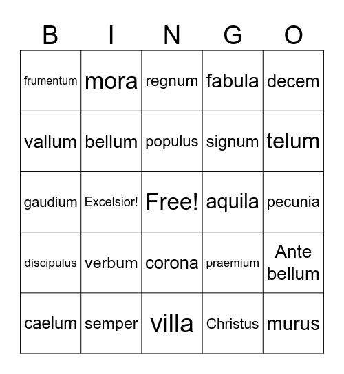 Latin Lesson II Bingo Card