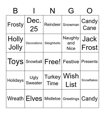 Holiday Bingo Card