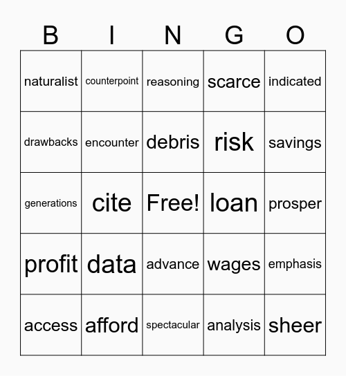 Vocabulary Review Weeks 1-5 Bingo Card