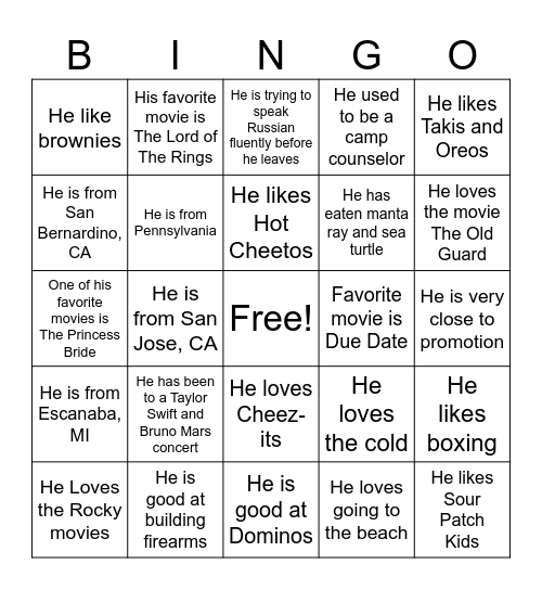 Get to know the Marines Bingo Card