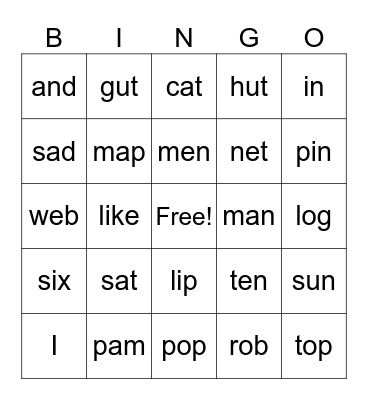 1st grade Bingo Card