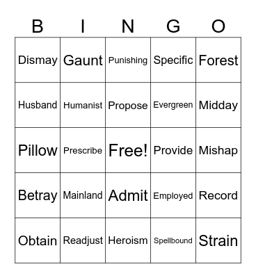 SRP Bingo Card