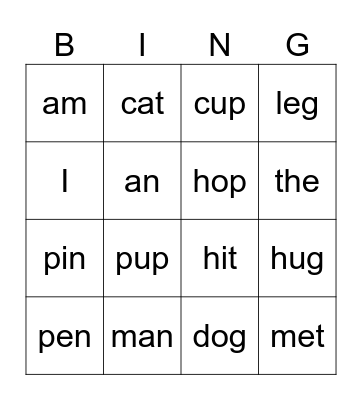 1st grade Bingo Card
