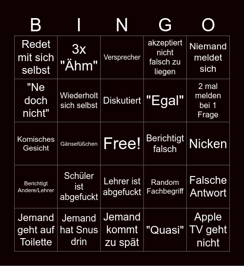 Schulbingo Card