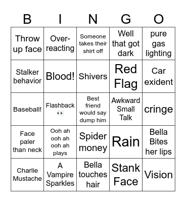 Twilight Movie 1 Bingo Card
