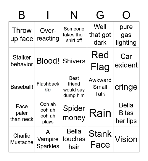 Twilight Movie 1 Bingo Card