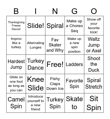 Club Ice Turkey Bingo Card