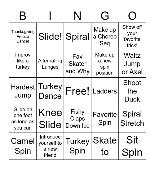 Club Ice Turkey Bingo Card