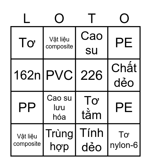 Lô tô Hóa học Bingo Card