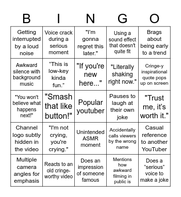 Youtube Bingo Card