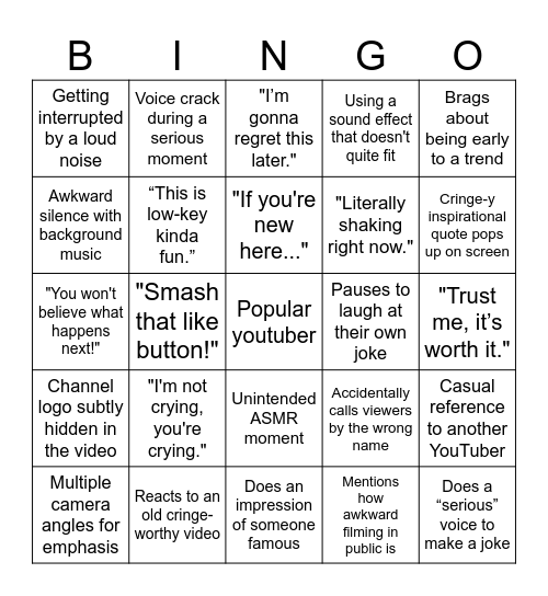 Youtube Bingo Card