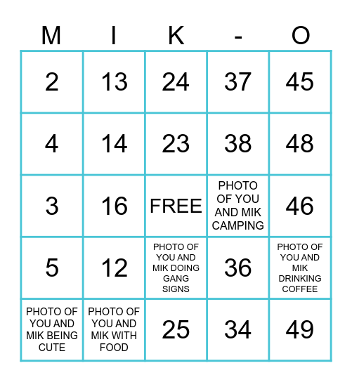 MIK -O Bingo Card