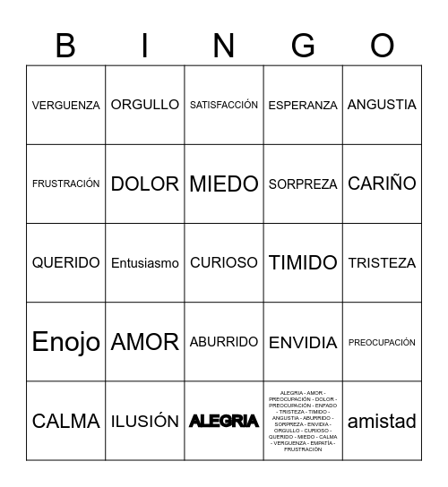 LAS EMOCIONES DE MAFALDA Bingo Card