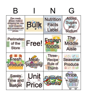 Smart, Healthy Shopper Bingo Card