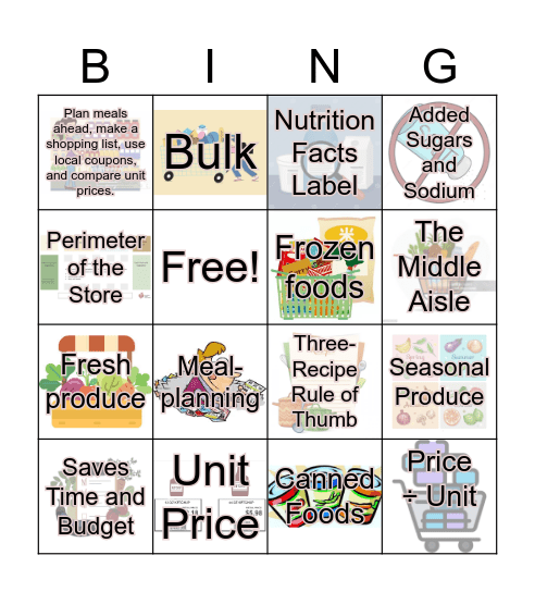 Smart, Healthy Shopper Bingo Card