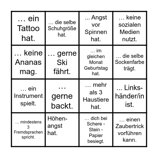 Kennenlern Bingo Card