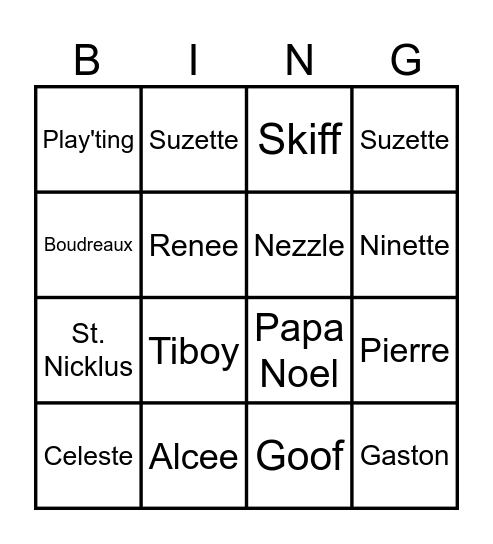 Cajun Christmas Bingo Card