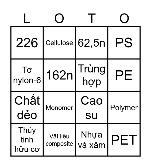 Lô tô Hóa học Bingo Card