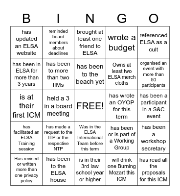 Get to know each other Bingo Card
