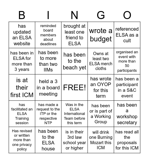 Get to know each other Bingo Card