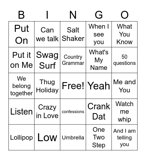 Music Bingo Card