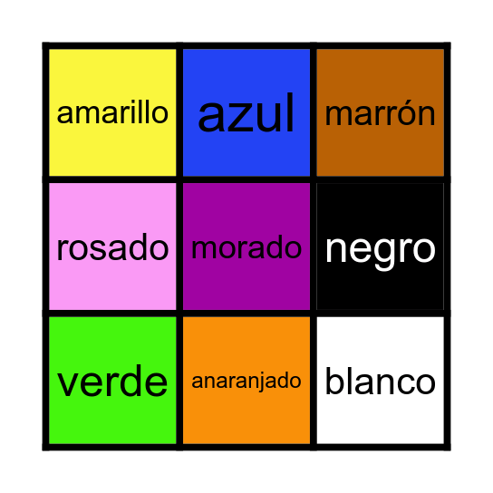 Los Colores Bingo Card