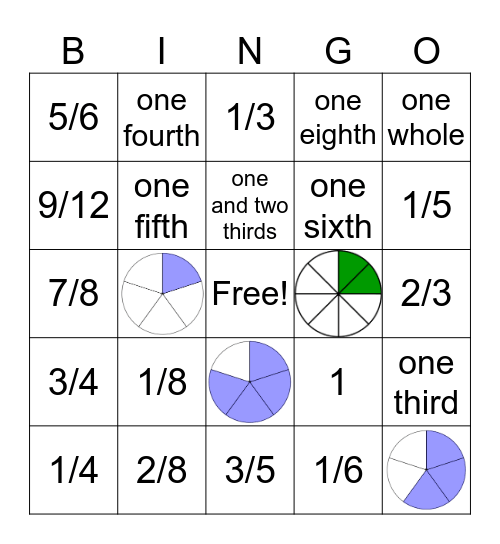 Fraction Bingo Card