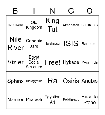 Egyptian Bingo Card