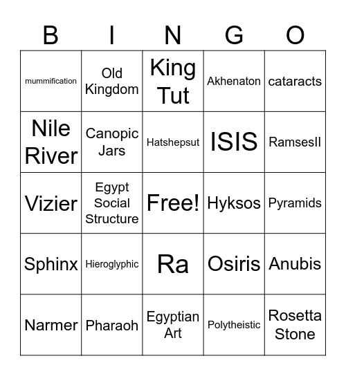 Egyptian Bingo Card