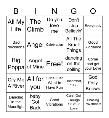 Music Bingo Card