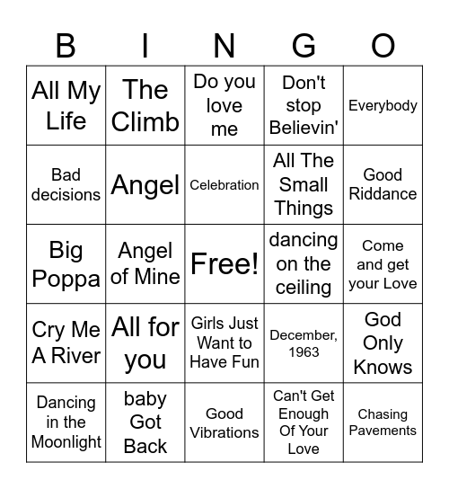 Music Bingo Card