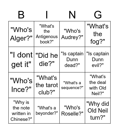 What questions will Chrissy ask about LOTM vol. 1 Bingo Card