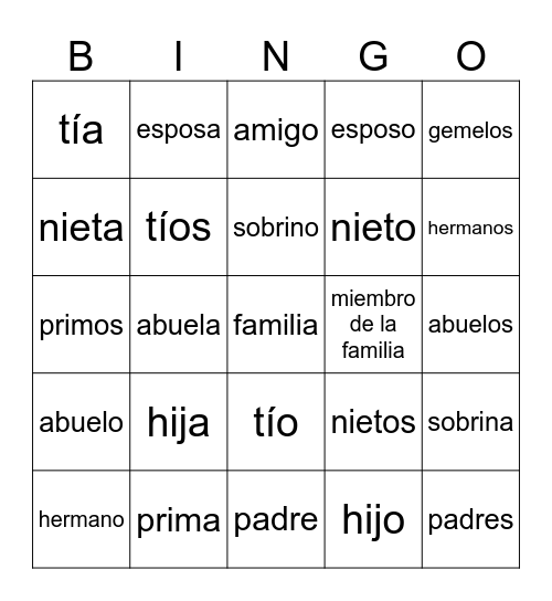 Familia Bingo Card
