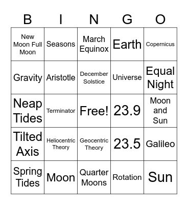 Seasons and Tides Bingo Card