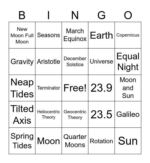 Seasons and Tides Bingo Card