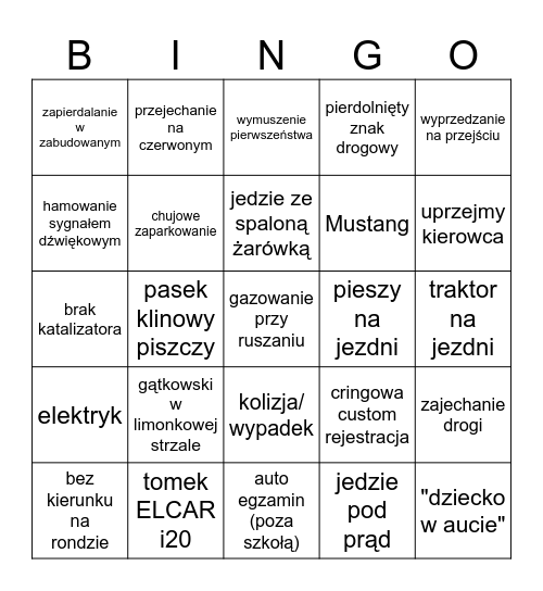 Drogowe Bingo Card