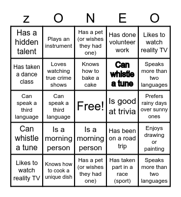 CHILL AND CHAT BINGO Card