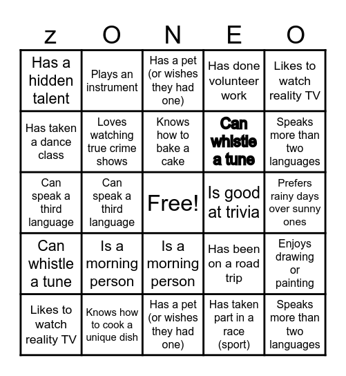 CHILL AND CHAT BINGO Card