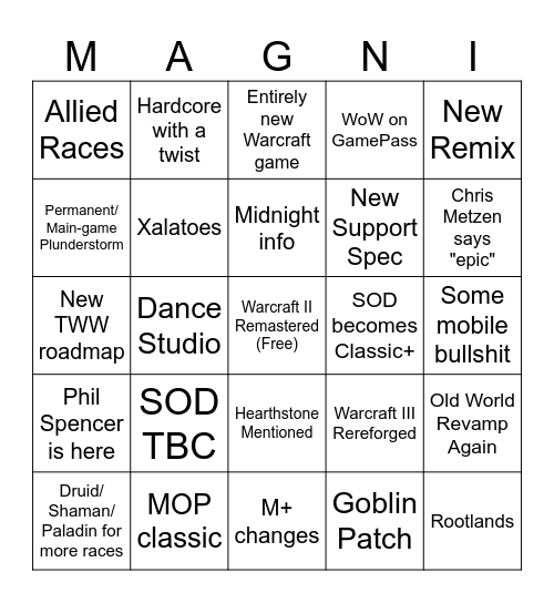 Warcraft Direct Bingo Card