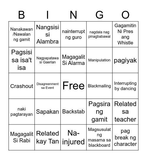 DRAMA IN BARIUM BINGO Card