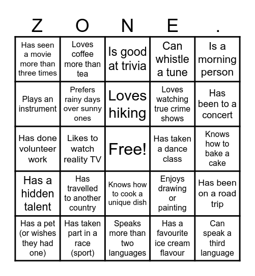 CHILL AND CHAT BINGO Card