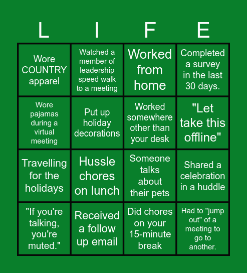 L/H Division Fun Commitee Bingo Card