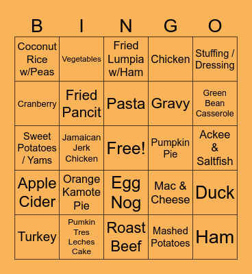 Thanksgiving BINGO Card