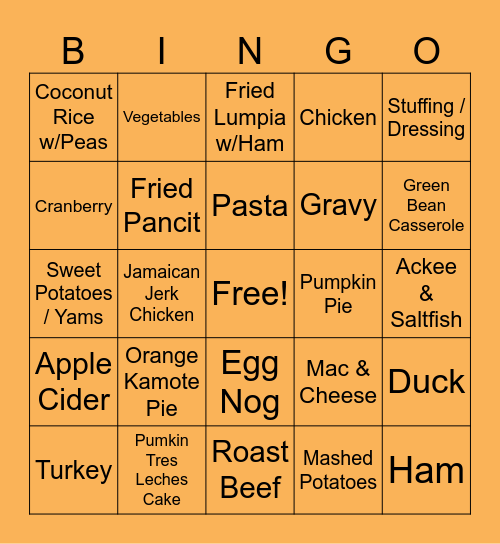 Thanksgiving BINGO Card