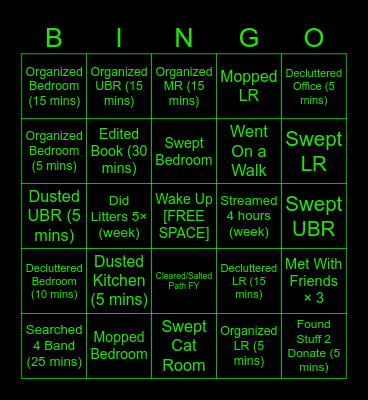 Nick's Weekly Bingo Card