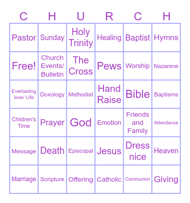 At church Bingo Card