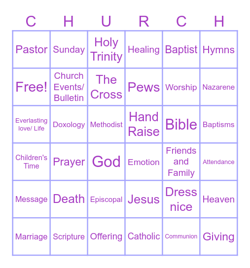 At church Bingo Card