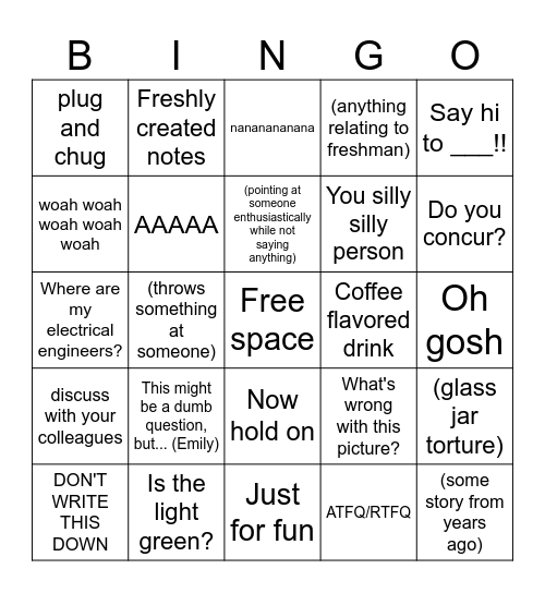 Lehman Bingo Card