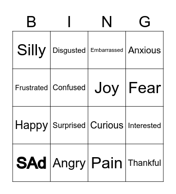 Emotions Bing Bingo Card
